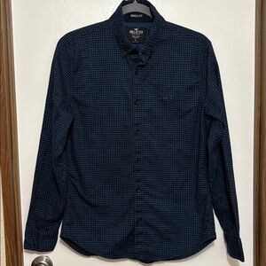 HOLLISTER Muscle Fit Button Down Long Sleeve Navy Micro Check Shirt Size Small